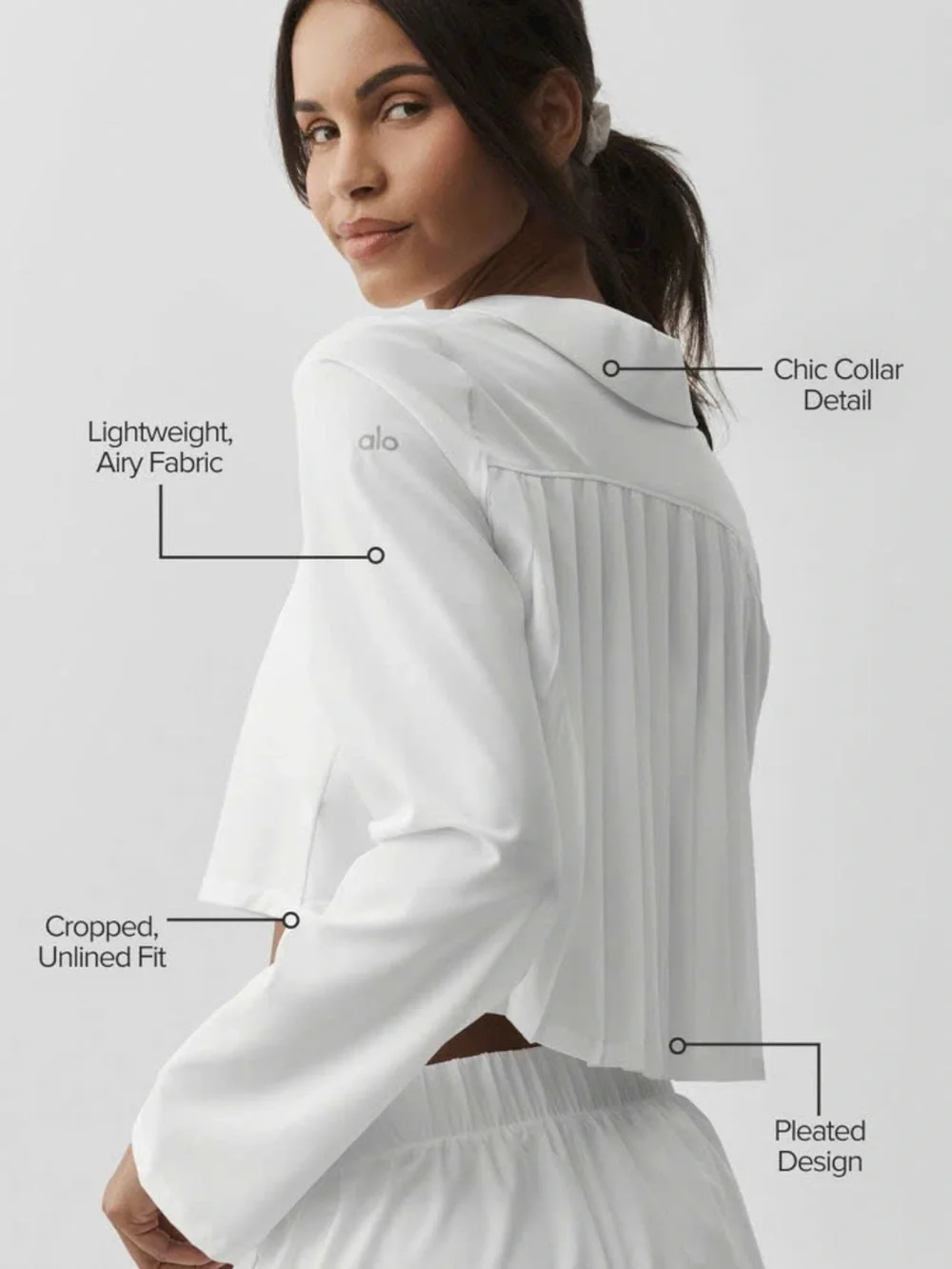 ALO Cropped White Collared Top with White Pleated Skort Size L